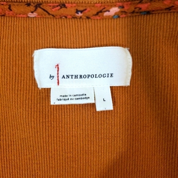 Antropologie Samia Orange/Brown Blouse Textured Cotton Top Blouse V-Neck Size L. - Picture 7 of 9